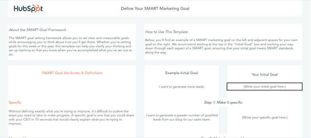 Define SMART goals for your marketing plan