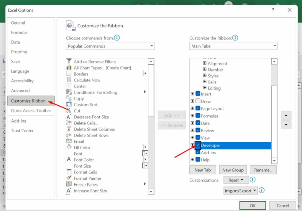 How to enable the Develop tab in Excel