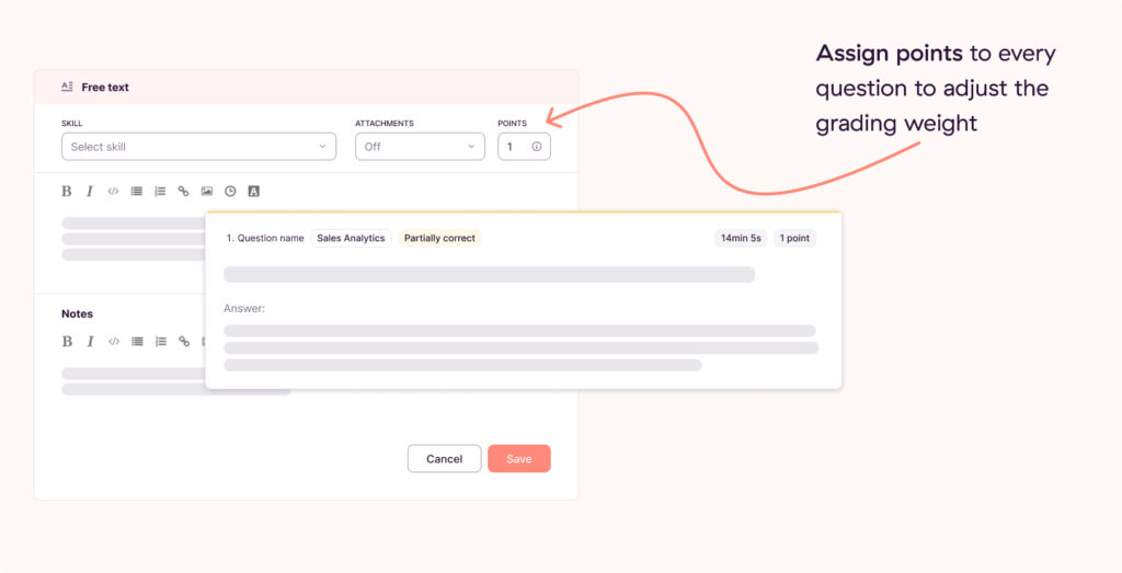 We recommend assigning points based on question difficulty and importance.