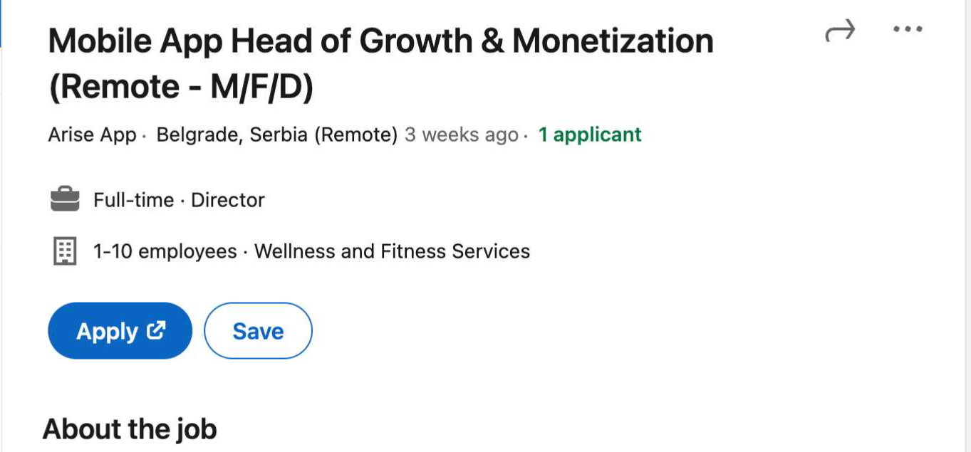 A job ad with a super clear title from LinkedIn