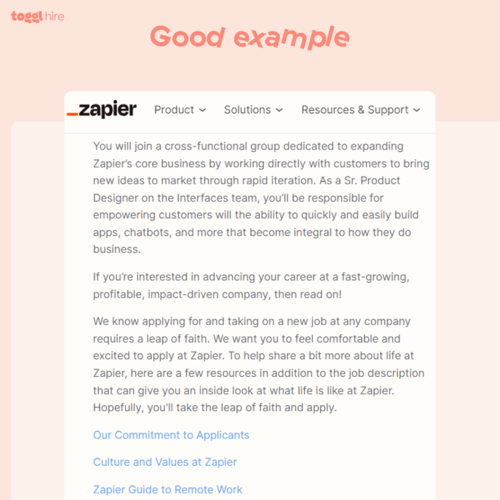 a job description example from Zapier
