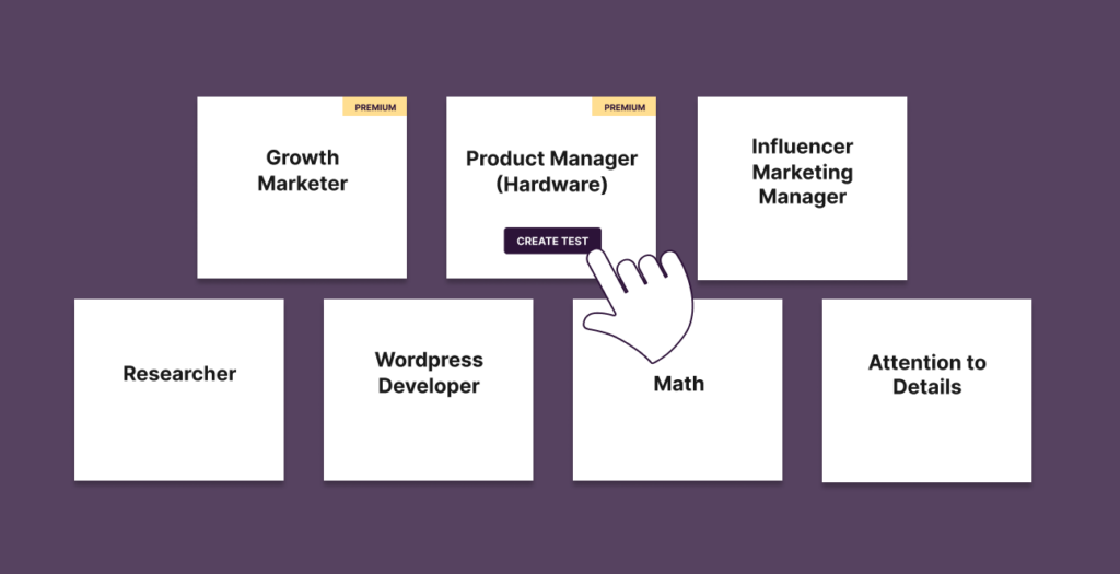 Pre-ready templates for skills assessments on Toggl Hire for every role